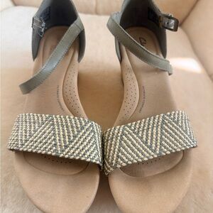 Clarks Women's Wedge Sandals - Olive and Beige